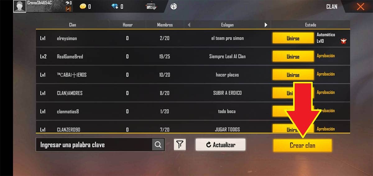 crear un clan de free fire